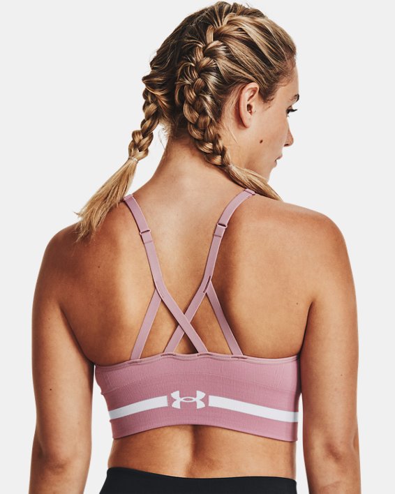 Damen UA Seamless Low Long Sport-BH, Pink, pdpMainDesktop image number 1